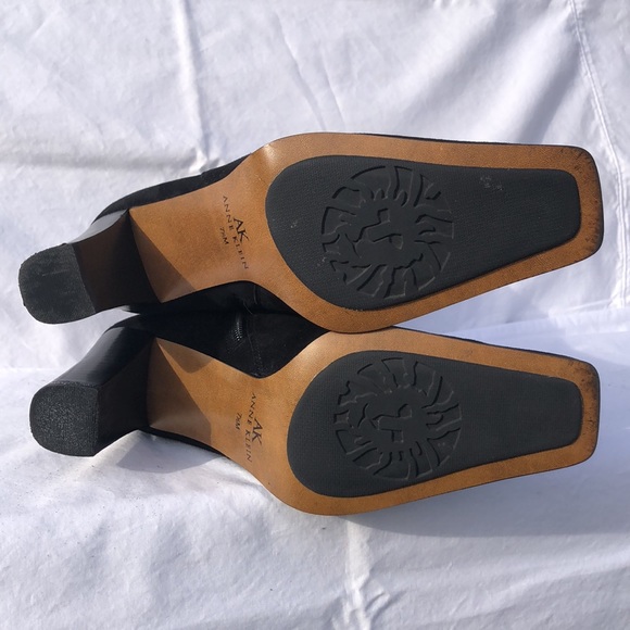 Anne Klein Black Suede Mid Calf High Heel Boots w/Square Toe - Picture 8 of 16